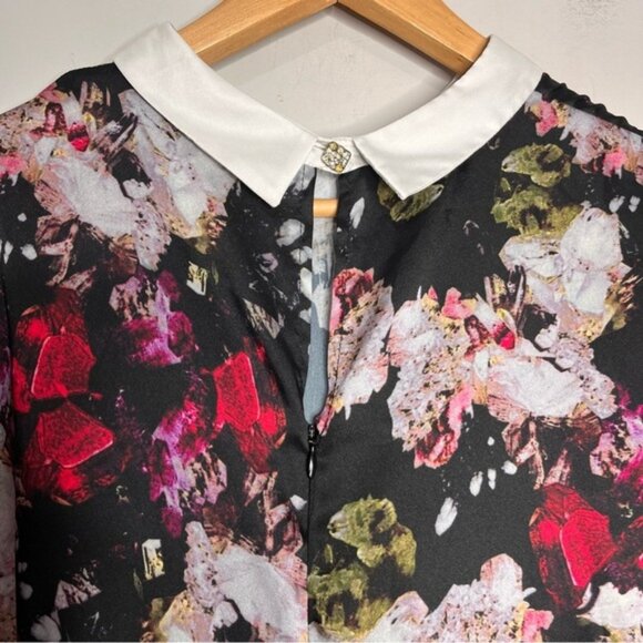 Tristan Long Sleeve Floral Midi Shift Dress Peter Pan Collar Lightweight XL - Picture 2 of 6